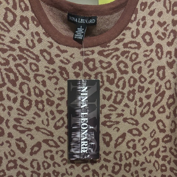 NWT Nina Leonard Brown Leopard Print Dress - Picture 3 of 3